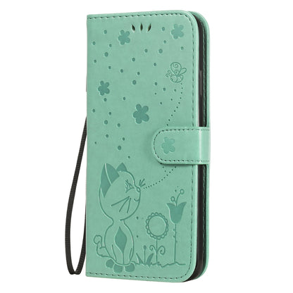 For Apple iPhone XS Max Cat and Bee Embossed Flip Leather Phone Case Wallet Cover with Card Slots Cash Pocket Magnetic Stand Protective Shockproof TPU PU Leather Case with Wrist Strap