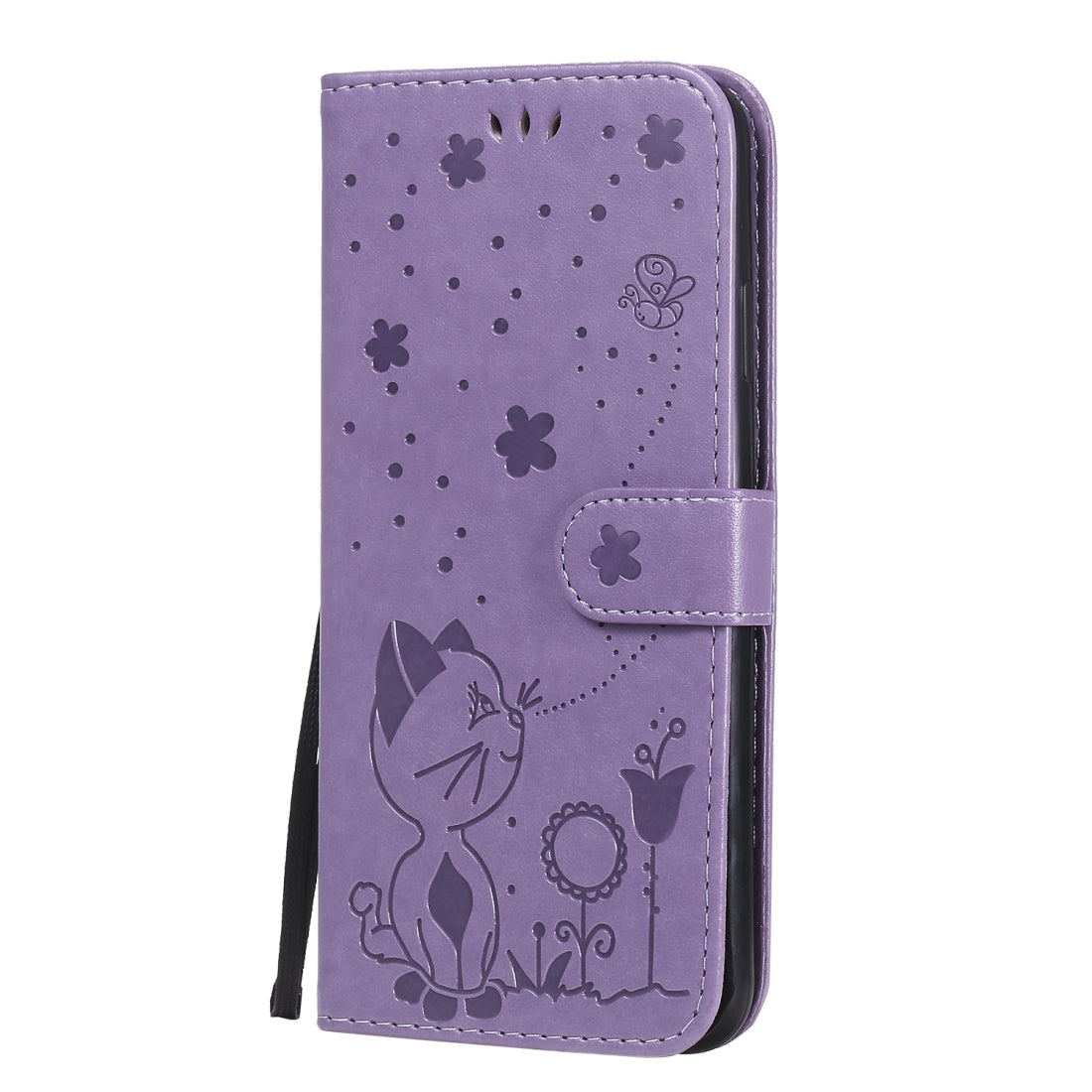 For Apple iPhone XS Max Cat and Bee Embossed Flip Leather Phone Case Wallet Cover with Card Slots Cash Pocket Magnetic Stand Protective Shockproof TPU PU Leather Case with Wrist Strap
