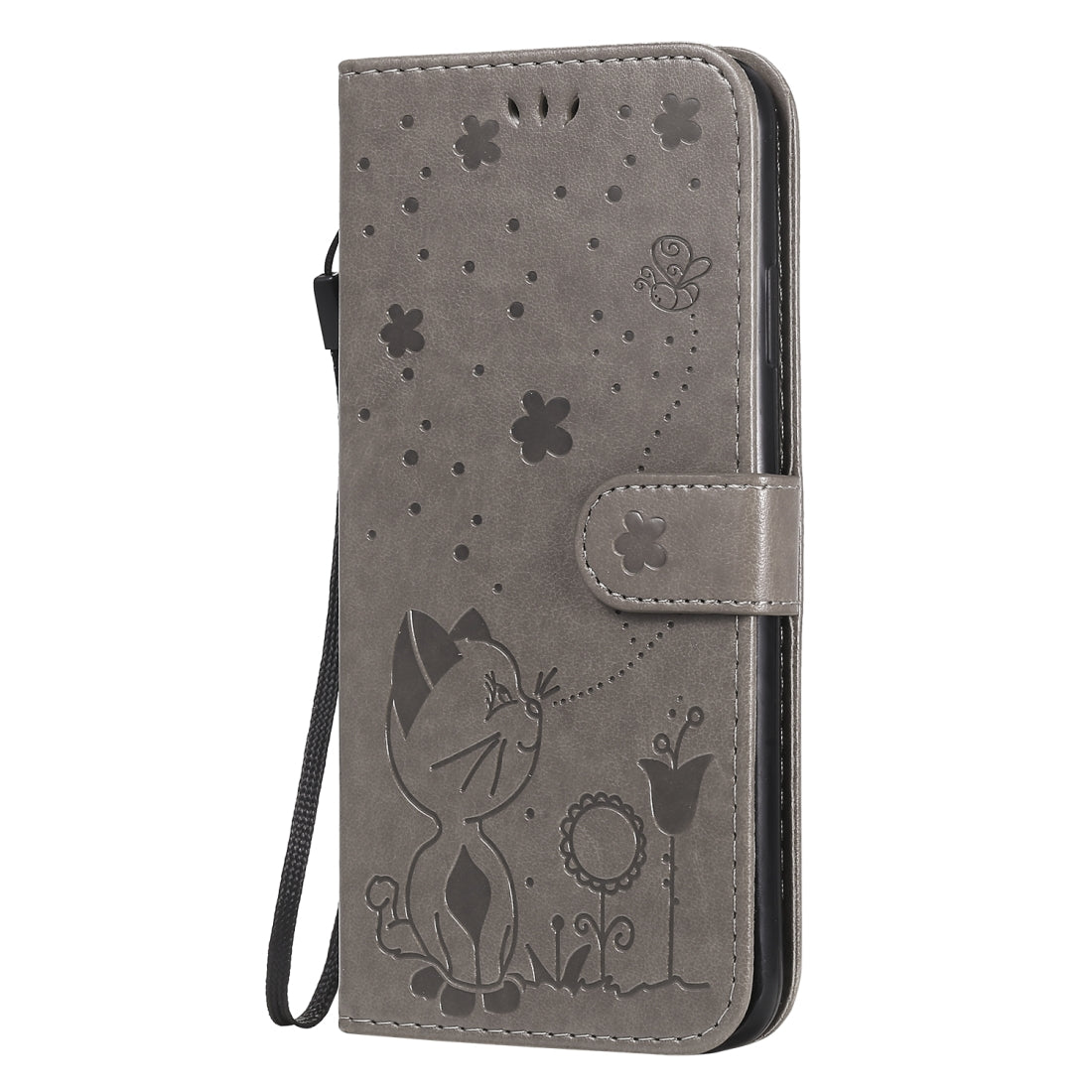 For Apple iPhone XS Max Cat and Bee Embossed Flip Leather Phone Case Wallet Cover with Card Slots Cash Pocket Magnetic Stand Protective Shockproof TPU PU Leather Case with Wrist Strap