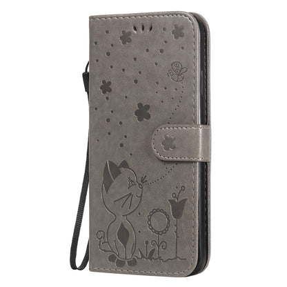 For Apple iPhone XS Max Cat and Bee Embossed Flip Leather Phone Case Wallet Cover with Card Slots Cash Pocket Magnetic Stand Protective Shockproof TPU PU Leather Case with Wrist Strap