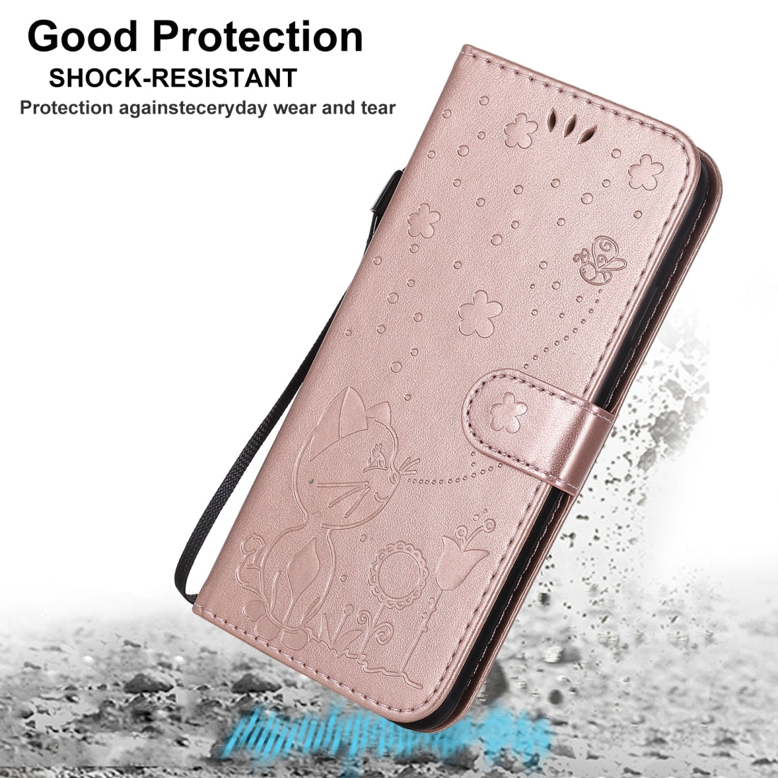 For Apple iPhone XS Max Cat and Bee Embossed Flip Leather Phone Case Wallet Cover with Card Slots Cash Pocket Magnetic Stand Protective Shockproof TPU PU Leather Case with Wrist Strap