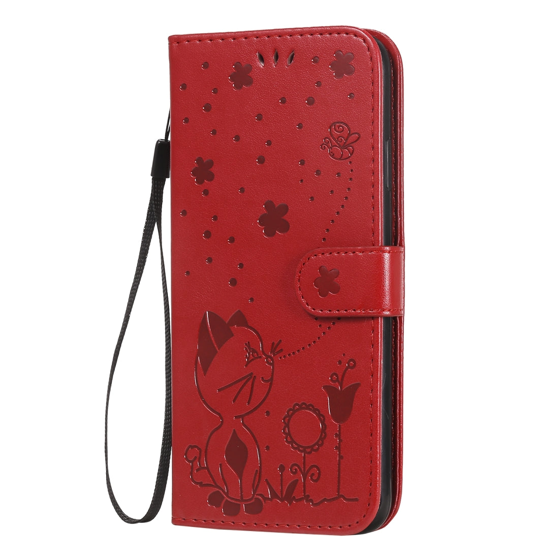 For Apple iPhone XS Max Cat and Bee Embossed Flip Leather Phone Case Wallet Cover with Card Slots Cash Pocket Magnetic Stand Protective Shockproof TPU PU Leather Case with Wrist Strap