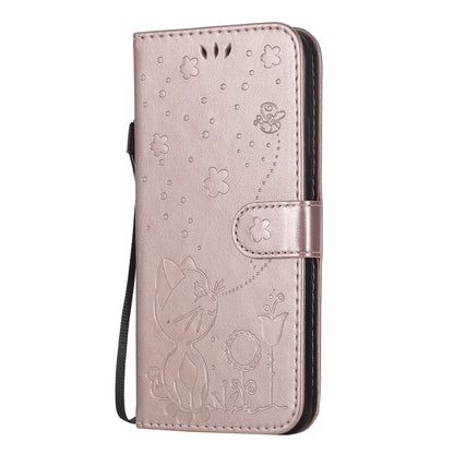 For Apple iPhone XS Max Cat and Bee Embossed Flip Leather Phone Case Wallet Cover with Card Slots Cash Pocket Magnetic Stand Protective Shockproof TPU PU Leather Case with Wrist Strap