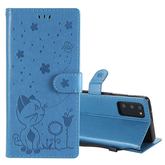 For Samsung Galaxy Note 20 Cat and Bee Embossed Flip Leather Phone Case Wallet Cover with Card Slots Cash Pocket Magnetic Stand Protective Shockproof TPU PU Leather Case with Wrist Strap