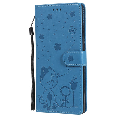 For Samsung Galaxy Note 20 Cat and Bee Embossed Flip Leather Phone Case Wallet Cover with Card Slots Cash Pocket Magnetic Stand Protective Shockproof TPU PU Leather Case with Wrist Strap