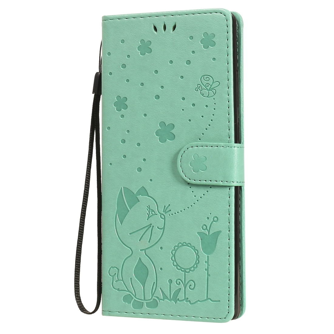 For Samsung Galaxy Note 20 Cat and Bee Embossed Flip Leather Phone Case Wallet Cover with Card Slots Cash Pocket Magnetic Stand Protective Shockproof TPU PU Leather Case with Wrist Strap