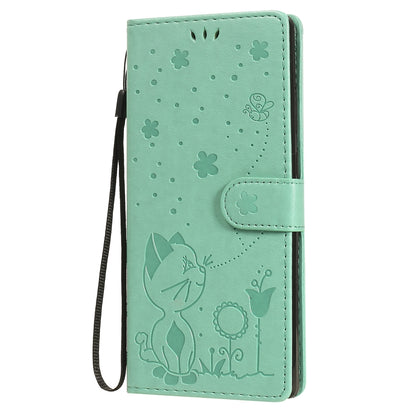 For Samsung Galaxy Note 20 Cat and Bee Embossed Flip Leather Phone Case Wallet Cover with Card Slots Cash Pocket Magnetic Stand Protective Shockproof TPU PU Leather Case with Wrist Strap