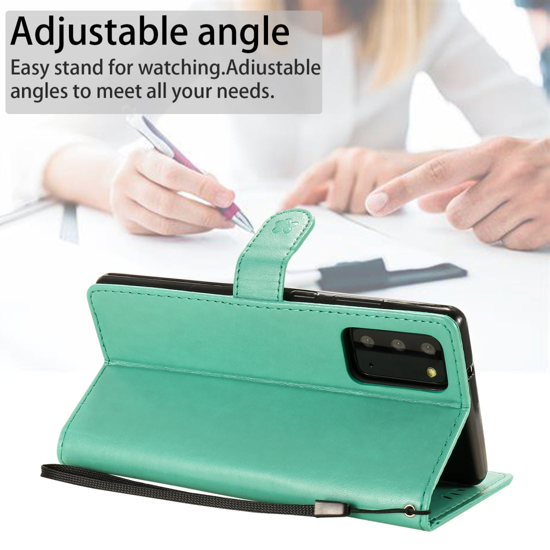 For Samsung Galaxy Note 20 Cat and Bee Embossed Flip Leather Phone Case Wallet Cover with Card Slots Cash Pocket Magnetic Stand Protective Shockproof TPU PU Leather Case with Wrist Strap