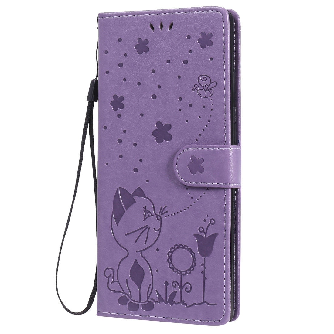 For Samsung Galaxy Note 20 Cat and Bee Embossed Flip Leather Phone Case Wallet Cover with Card Slots Cash Pocket Magnetic Stand Protective Shockproof TPU PU Leather Case with Wrist Strap