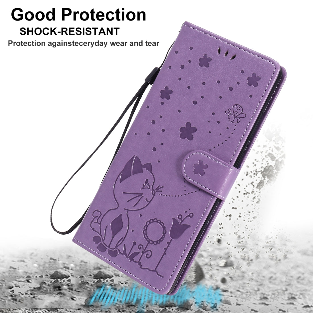 For Samsung Galaxy Note 20 Cat and Bee Embossed Flip Leather Phone Case Wallet Cover with Card Slots Cash Pocket Magnetic Stand Protective Shockproof TPU PU Leather Case with Wrist Strap