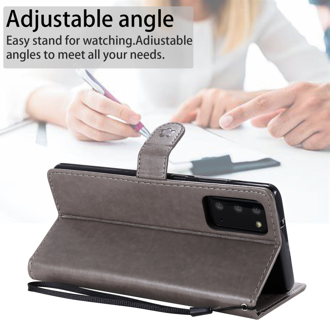 For Samsung Galaxy Note 20 Cat and Bee Embossed Flip Leather Phone Case Wallet Cover with Card Slots Cash Pocket Magnetic Stand Protective Shockproof TPU PU Leather Case with Wrist Strap