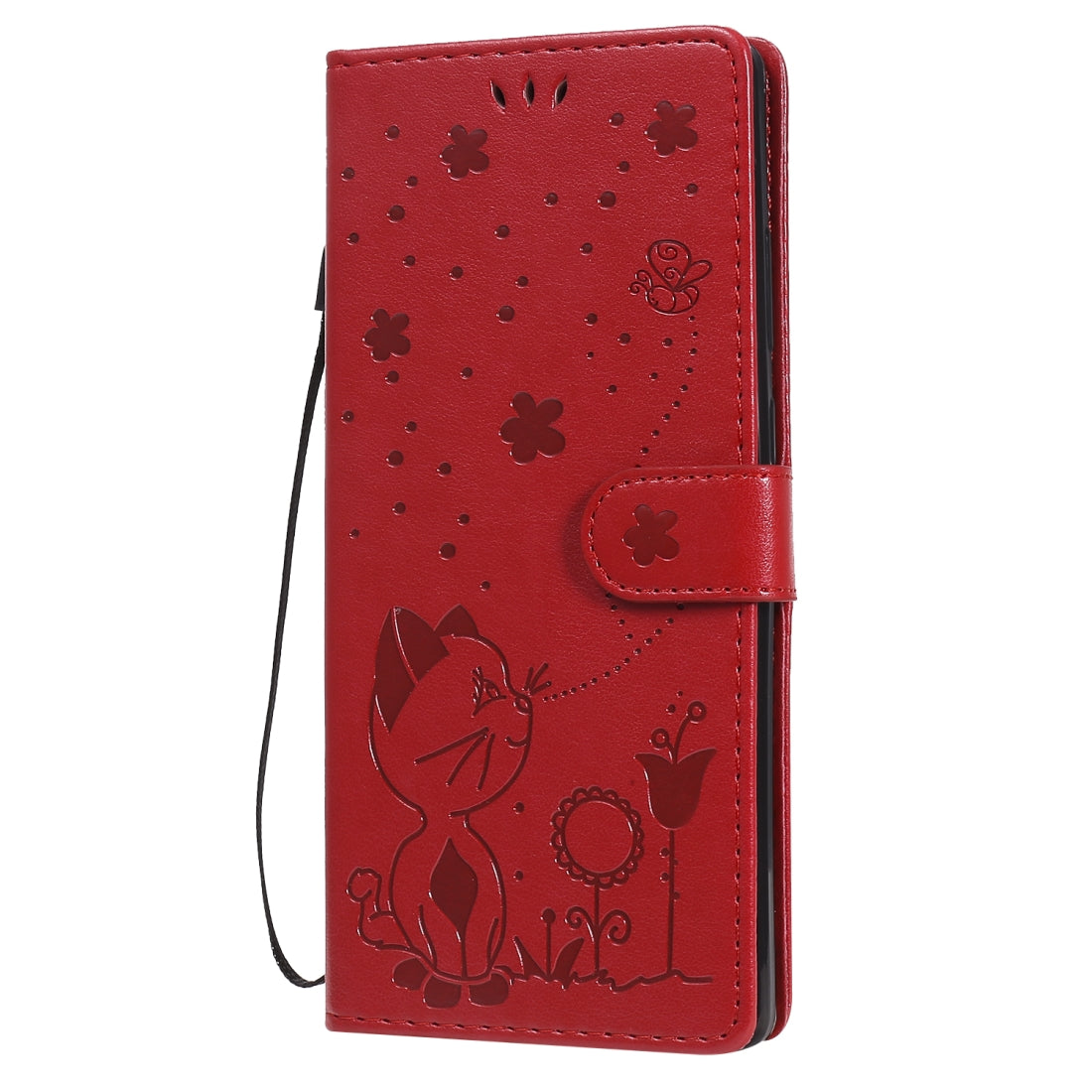 For Samsung Galaxy Note 20 Cat and Bee Embossed Flip Leather Phone Case Wallet Cover with Card Slots Cash Pocket Magnetic Stand Protective Shockproof TPU PU Leather Case with Wrist Strap