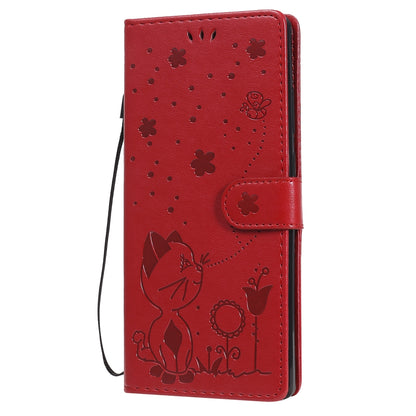 For Samsung Galaxy Note 20 Cat and Bee Embossed Flip Leather Phone Case Wallet Cover with Card Slots Cash Pocket Magnetic Stand Protective Shockproof TPU PU Leather Case with Wrist Strap