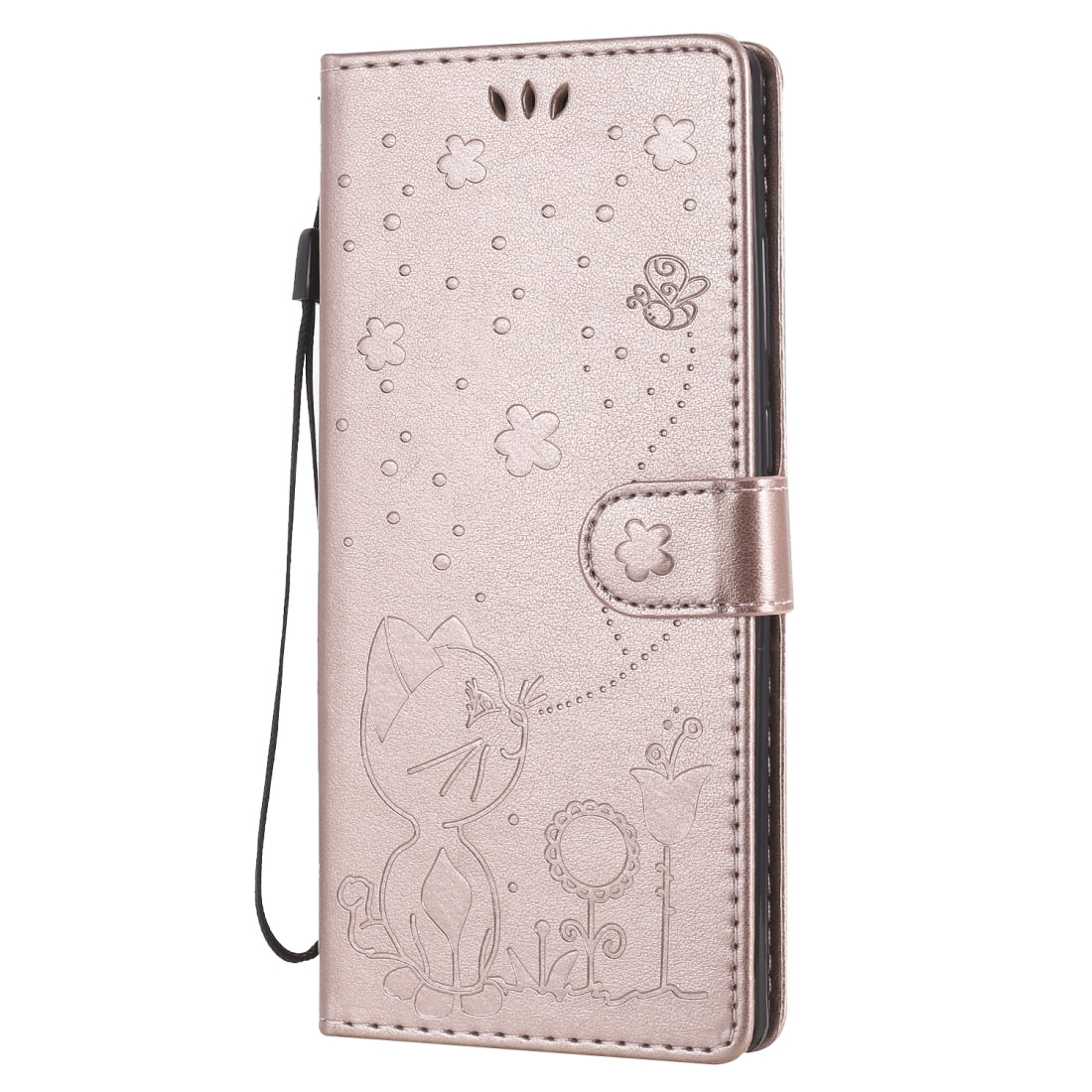 For Samsung Galaxy Note 20 Cat and Bee Embossed Flip Leather Phone Case Wallet Cover with Card Slots Cash Pocket Magnetic Stand Protective Shockproof TPU PU Leather Case with Wrist Strap