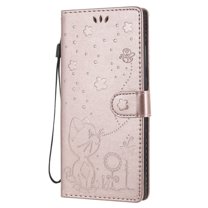 For Samsung Galaxy Note 20 Cat and Bee Embossed Flip Leather Phone Case Wallet Cover with Card Slots Cash Pocket Magnetic Stand Protective Shockproof TPU PU Leather Case with Wrist Strap
