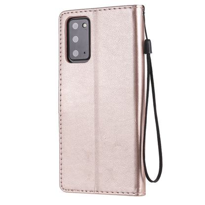 For Samsung Galaxy Note 20 Cat and Bee Embossed Flip Leather Phone Case Wallet Cover with Card Slots Cash Pocket Magnetic Stand Protective Shockproof TPU PU Leather Case with Wrist Strap