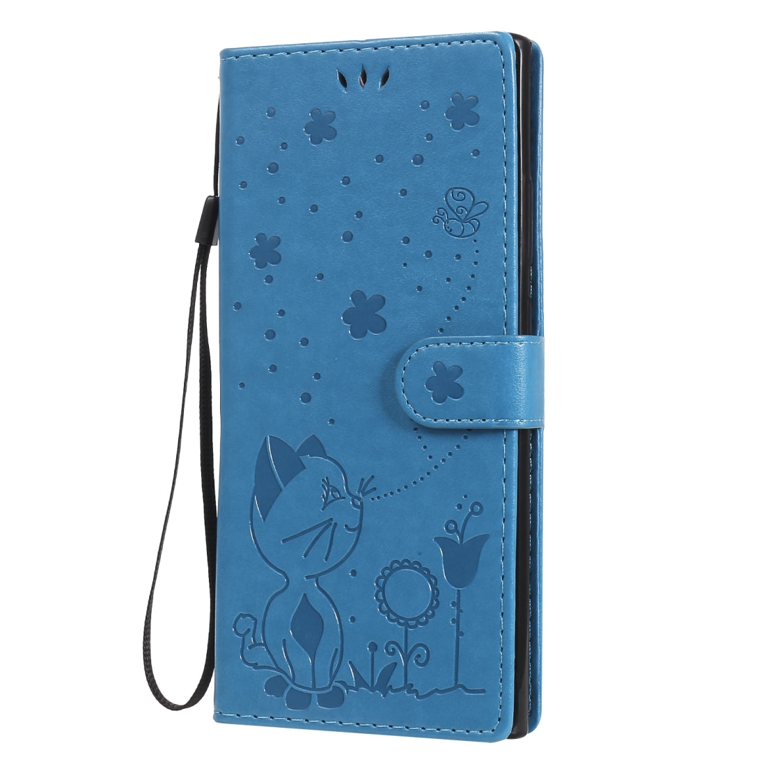For Samsung Galaxy Note 20 Ultra Cat and Bee Embossed Flip Leather Phone Case Wallet Cover with Card Slots Cash Pocket Magnetic Stand Protective Shockproof TPU PU Leather Case with Wrist Strap
