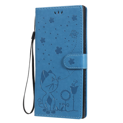 For Samsung Galaxy Note 20 Ultra Cat and Bee Embossed Flip Leather Phone Case Wallet Cover with Card Slots Cash Pocket Magnetic Stand Protective Shockproof TPU PU Leather Case with Wrist Strap