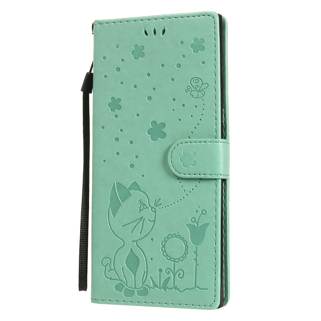 For Samsung Galaxy Note 20 Ultra Cat and Bee Embossed Flip Leather Phone Case Wallet Cover with Card Slots Cash Pocket Magnetic Stand Protective Shockproof TPU PU Leather Case with Wrist Strap