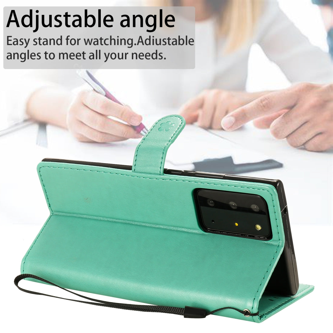 For Samsung Galaxy Note 20 Ultra Cat and Bee Embossed Flip Leather Phone Case Wallet Cover with Card Slots Cash Pocket Magnetic Stand Protective Shockproof TPU PU Leather Case with Wrist Strap