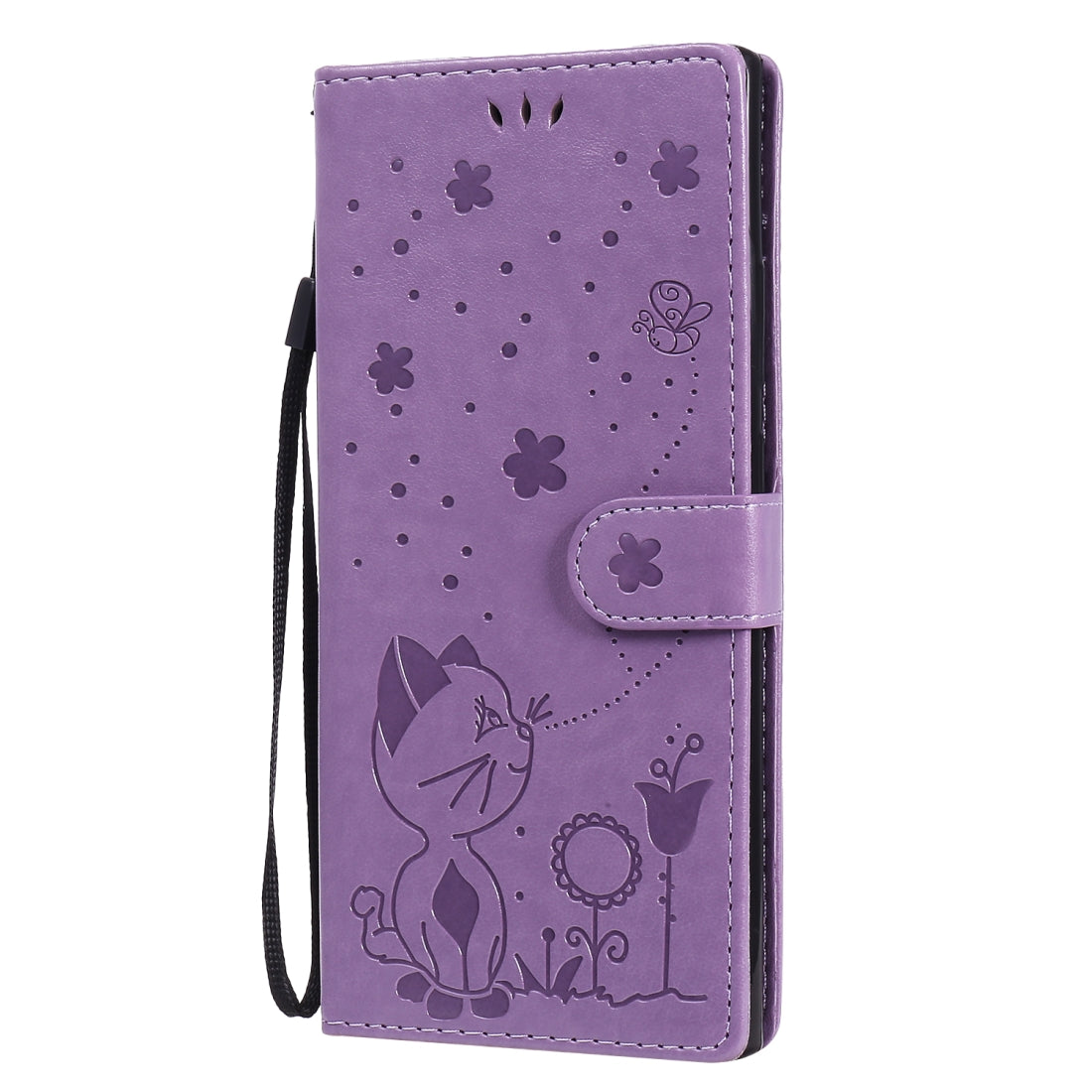 For Samsung Galaxy Note 20 Ultra Cat and Bee Embossed Flip Leather Phone Case Wallet Cover with Card Slots Cash Pocket Magnetic Stand Protective Shockproof TPU PU Leather Case with Wrist Strap