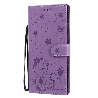 For Samsung Galaxy Note 20 Ultra Cat and Bee Embossed Flip Leather Phone Case Wallet Cover with Card Slots Cash Pocket Magnetic Stand Protective Shockproof TPU PU Leather Case with Wrist Strap