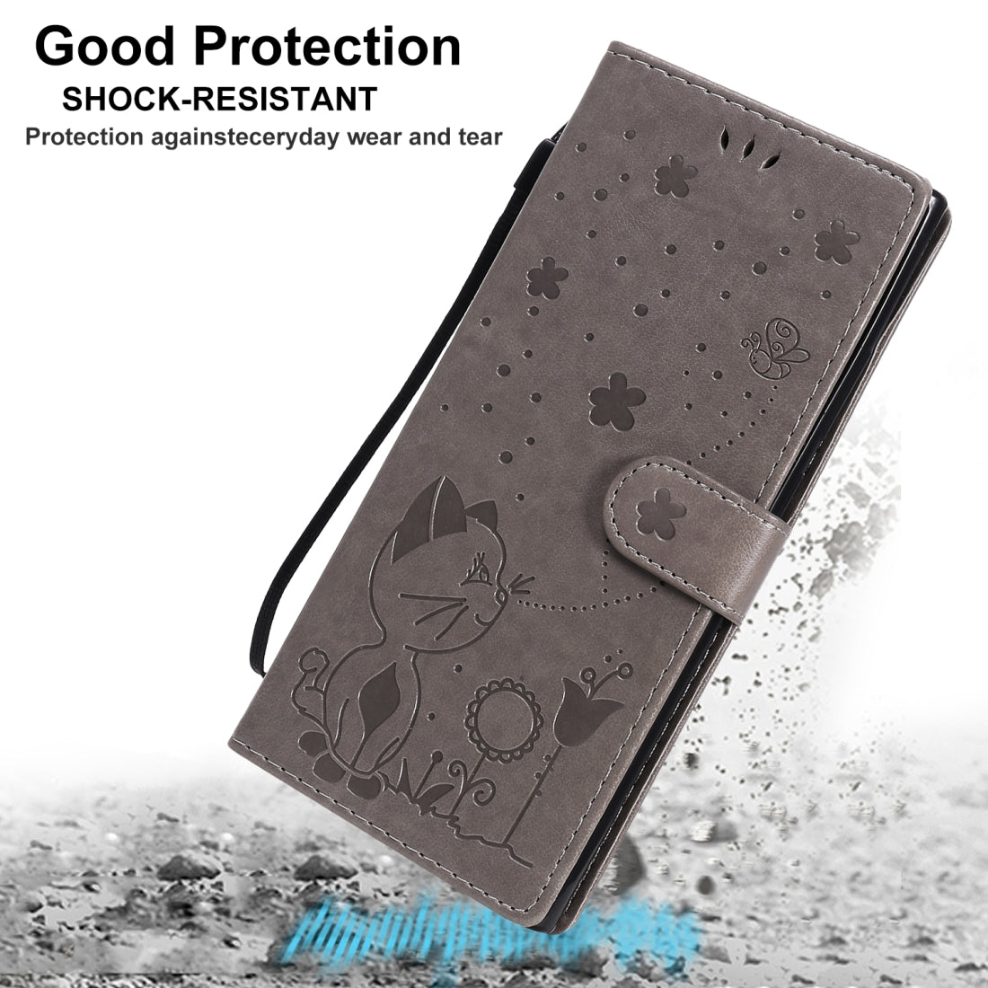For Samsung Galaxy Note 20 Ultra Cat and Bee Embossed Flip Leather Phone Case Wallet Cover with Card Slots Cash Pocket Magnetic Stand Protective Shockproof TPU PU Leather Case with Wrist Strap