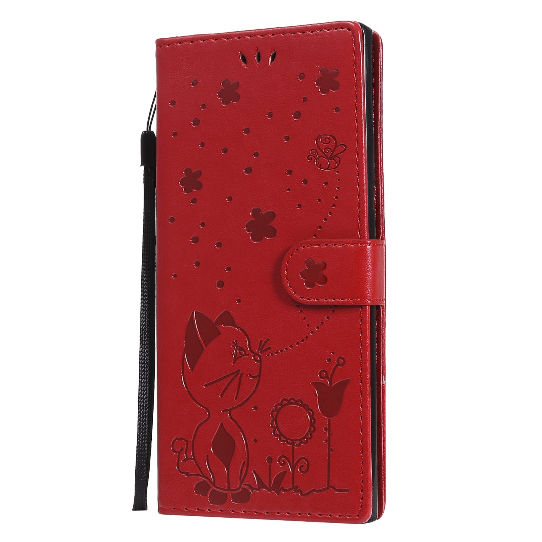 For Samsung Galaxy Note 20 Ultra Cat and Bee Embossed Flip Leather Phone Case Wallet Cover with Card Slots Cash Pocket Magnetic Stand Protective Shockproof TPU PU Leather Case with Wrist Strap