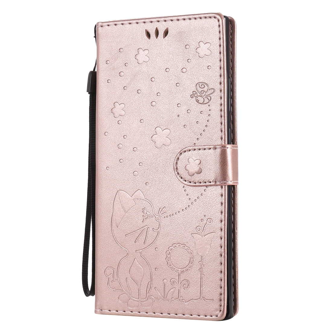 For Samsung Galaxy Note 20 Ultra Cat and Bee Embossed Flip Leather Phone Case Wallet Cover with Card Slots Cash Pocket Magnetic Stand Protective Shockproof TPU PU Leather Case with Wrist Strap