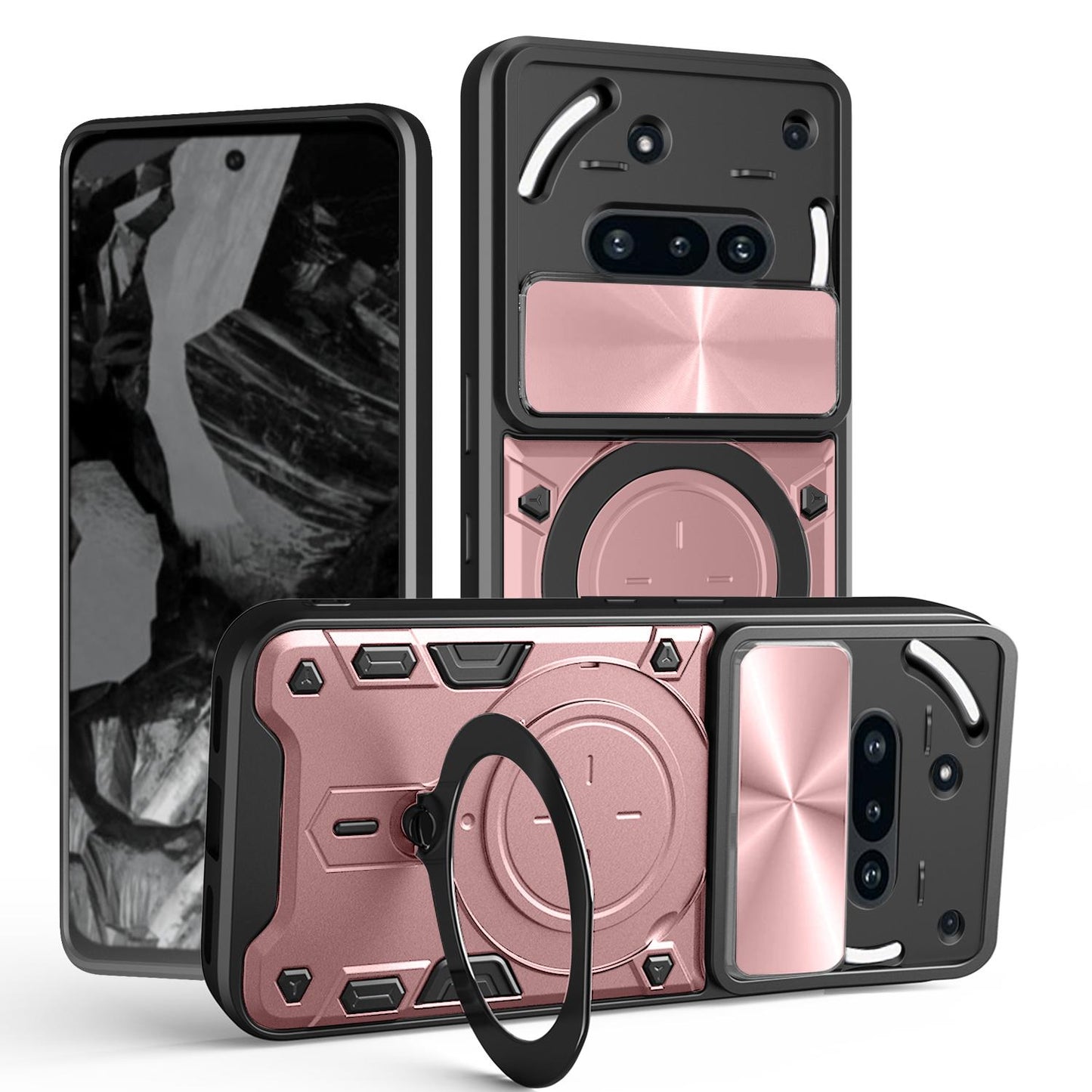 Nothing Phone 3a Magnetic Holder CD Texture Sliding Camshield Phone Case, TPU PC Shockproof Cover
