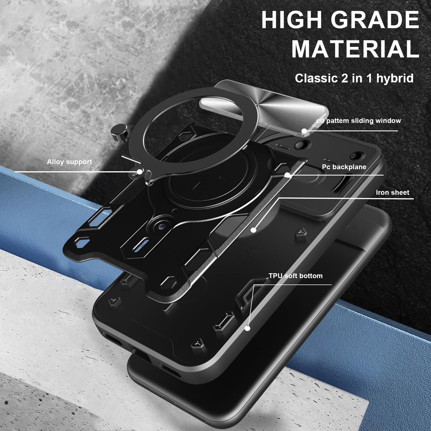Nothing Phone 3a Magnetic Holder CD Texture Sliding Camshield Phone Case, TPU PC Shockproof Cover