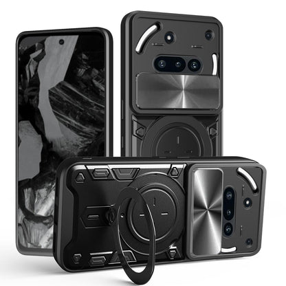 Nothing Phone 3a Magnetic Holder CD Texture Sliding Camshield Phone Case, TPU PC Shockproof Cover
