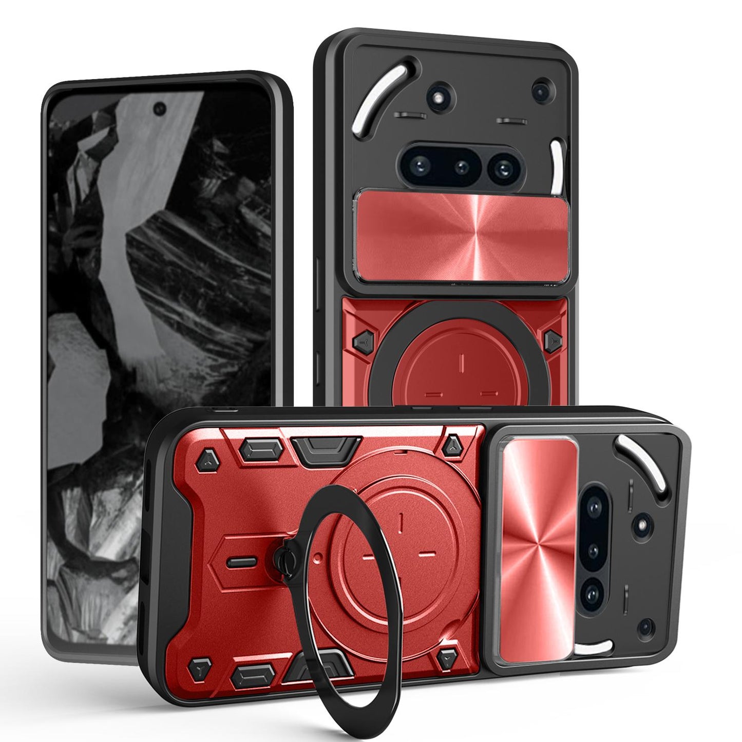 Nothing Phone 3a Magnetic Holder CD Texture Sliding Camshield Phone Case, TPU PC Shockproof Cover