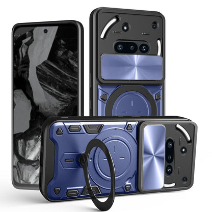 Nothing Phone 3a Magnetic Holder CD Texture Sliding Camshield Phone Case, TPU PC Shockproof Cover