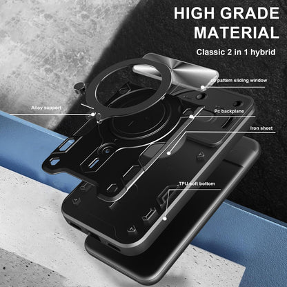 Nothing Phone 3a Magnetic Holder CD Texture Sliding Camshield Phone Case, TPU PC Shockproof Cover