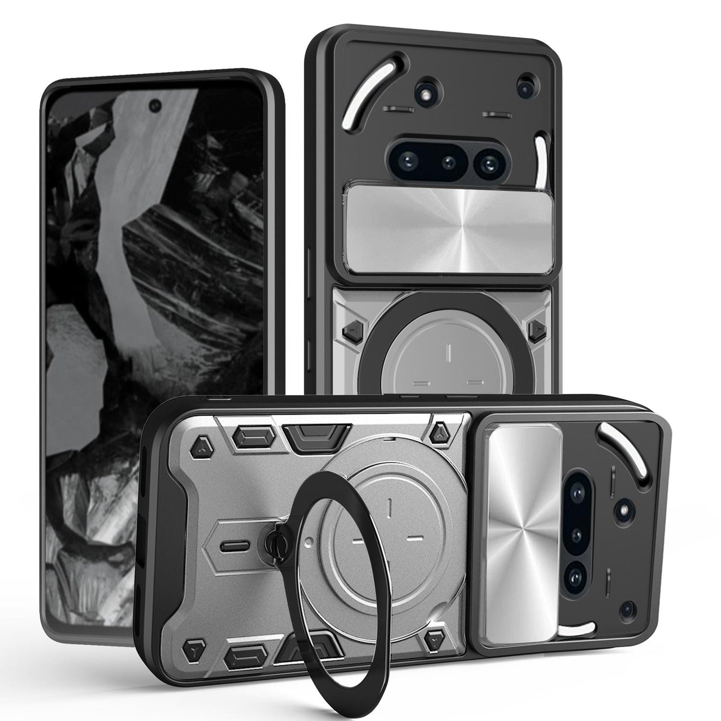 Nothing Phone 3a Magnetic Holder CD Texture Sliding Camshield Phone Case, TPU PC Shockproof Cover