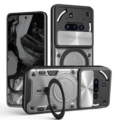 Nothing Phone 3a Magnetic Holder CD Texture Sliding Camshield Phone Case, TPU PC Shockproof Cover