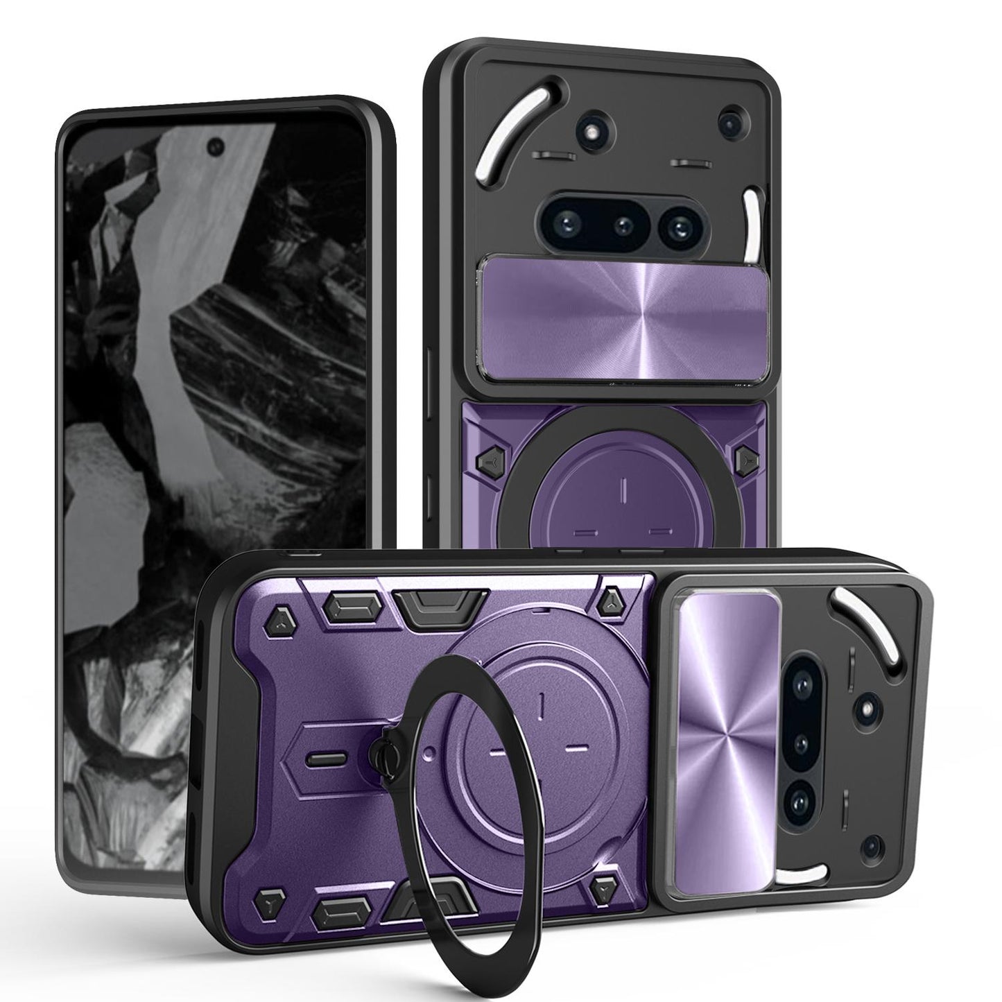 Nothing Phone 3a Magnetic Holder CD Texture Sliding Camshield Phone Case, TPU PC Shockproof Cover