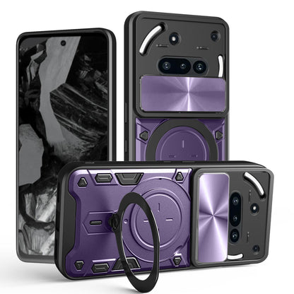 Nothing Phone 3a Magnetic Holder CD Texture Sliding Camshield Phone Case, TPU PC Shockproof Cover