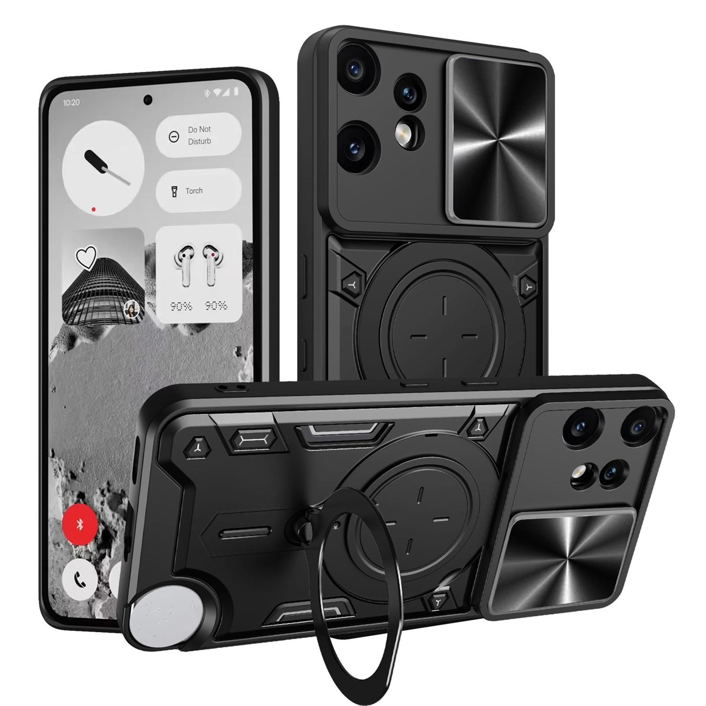 Nothing CMF Phone 2 Pro Magnetic Holder CD Texture Sliding Camshield Phone Case, TPU PC Shockproof Cover