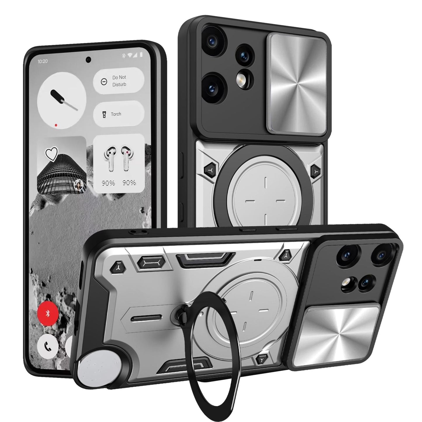 Nothing CMF Phone 2 Pro Magnetic Holder CD Texture Sliding Camshield Phone Case, TPU PC Shockproof Cover