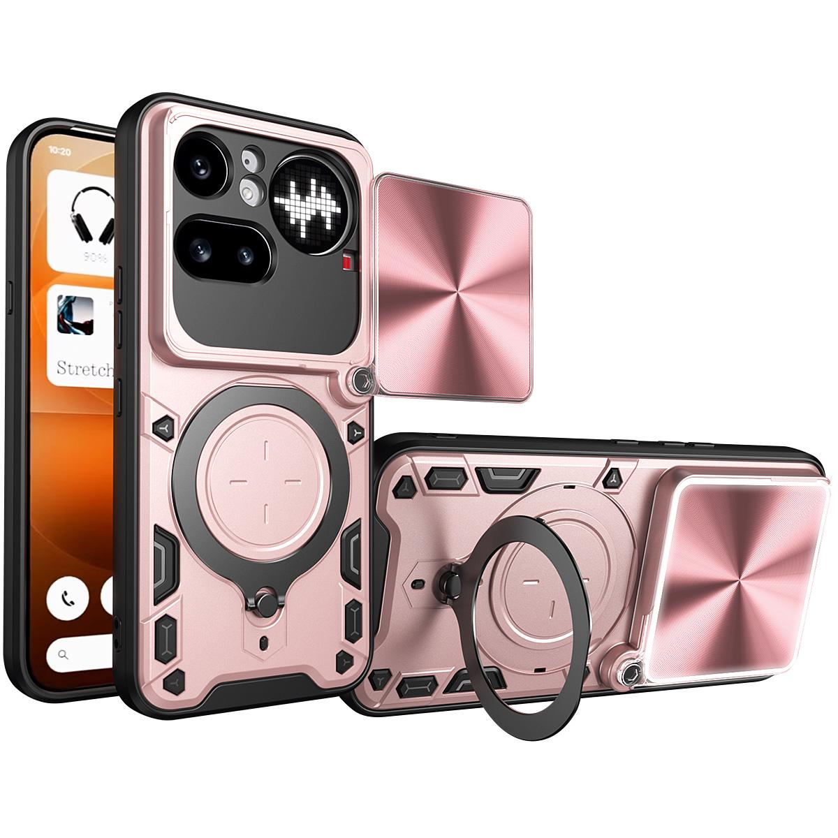 Nothing Phone 4a Pro Magnetic Holder CD Texture Sliding Camshield Phone Case, TPU PC Shockproof Cover