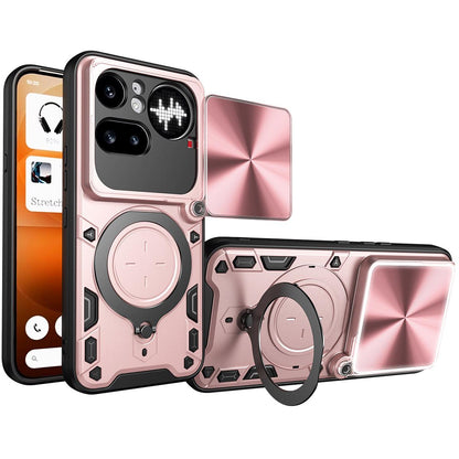 Nothing Phone 4a Pro Magnetic Holder CD Texture Sliding Camshield Phone Case, TPU PC Shockproof Cover