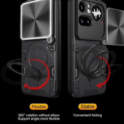 Nothing Phone 4a Pro Magnetic Holder CD Texture Sliding Camshield Phone Case, TPU PC Shockproof Cover