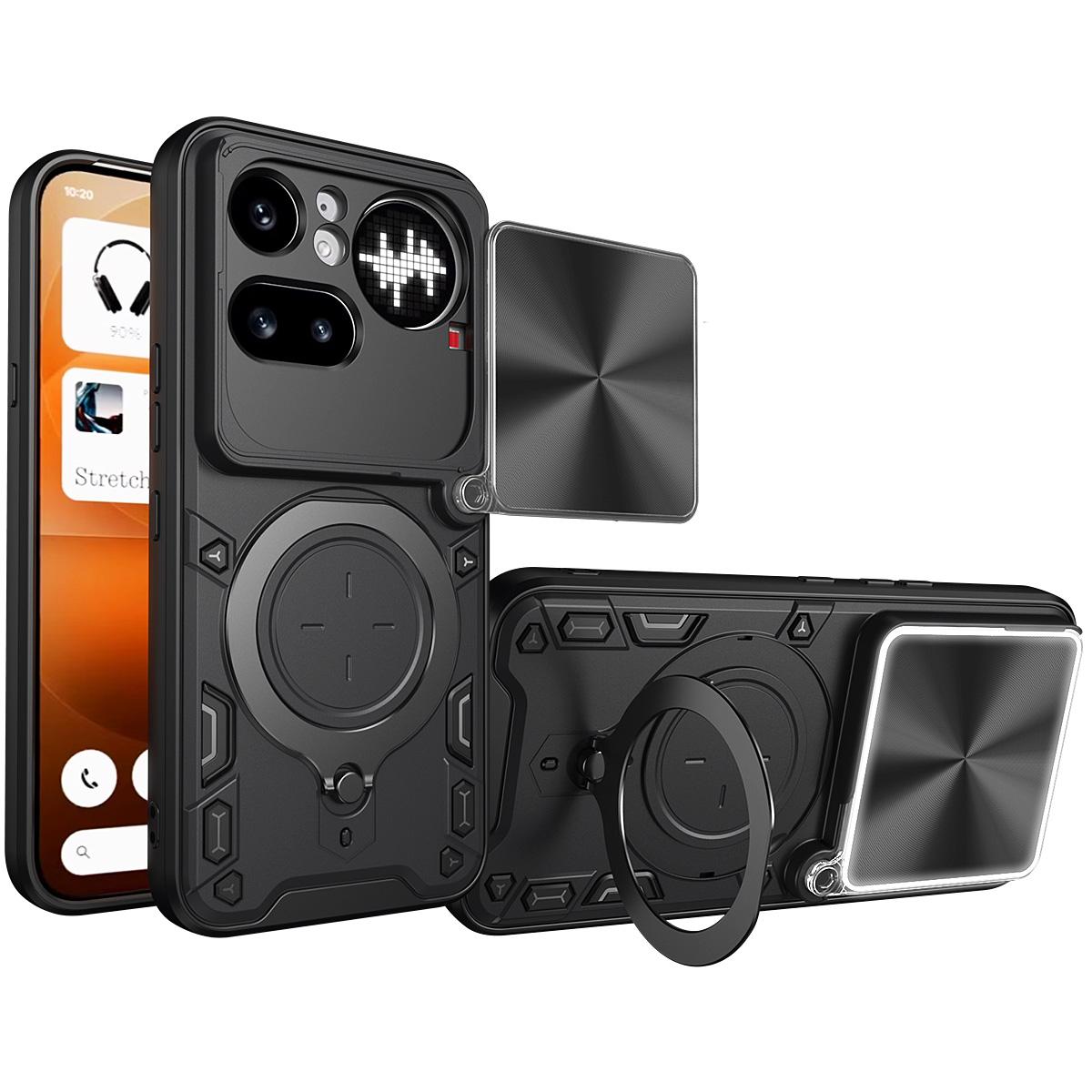 Nothing Phone 4a Pro Magnetic Holder CD Texture Sliding Camshield Phone Case, TPU PC Shockproof Cover