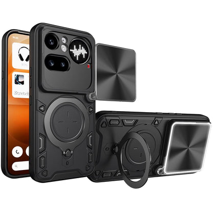 Nothing Phone 4a Pro Magnetic Holder CD Texture Sliding Camshield Phone Case, TPU PC Shockproof Cover