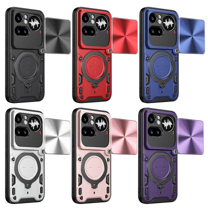 Nothing Phone 4a Pro Magnetic Holder CD Texture Sliding Camshield Phone Case, TPU PC Shockproof Cover