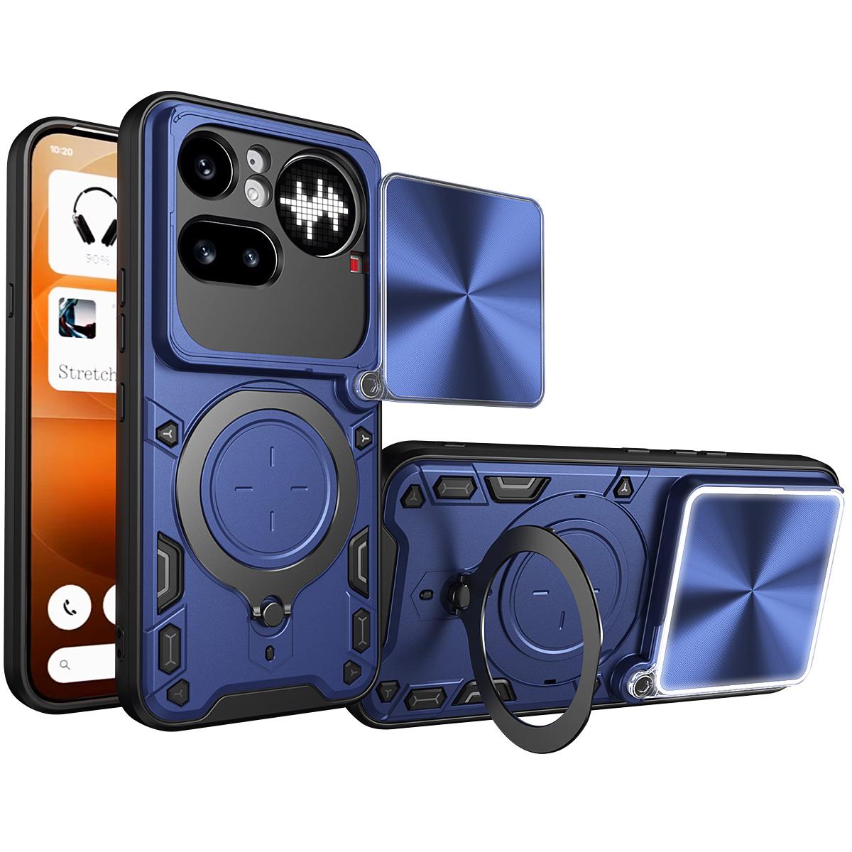 Nothing Phone 4a Pro Magnetic Holder CD Texture Sliding Camshield Phone Case, TPU PC Shockproof Cover