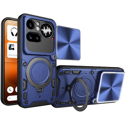 Nothing Phone 4a Pro Magnetic Holder CD Texture Sliding Camshield Phone Case, TPU PC Shockproof Cover