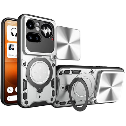Nothing Phone 4a Pro Magnetic Holder CD Texture Sliding Camshield Phone Case, TPU PC Shockproof Cover